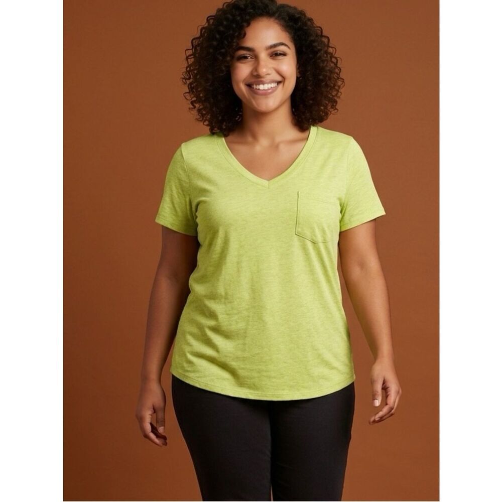 NWOT Mono-B Women’s Lime Yellow V-Neck Short Sleeve Top Blouse - Size 1XL